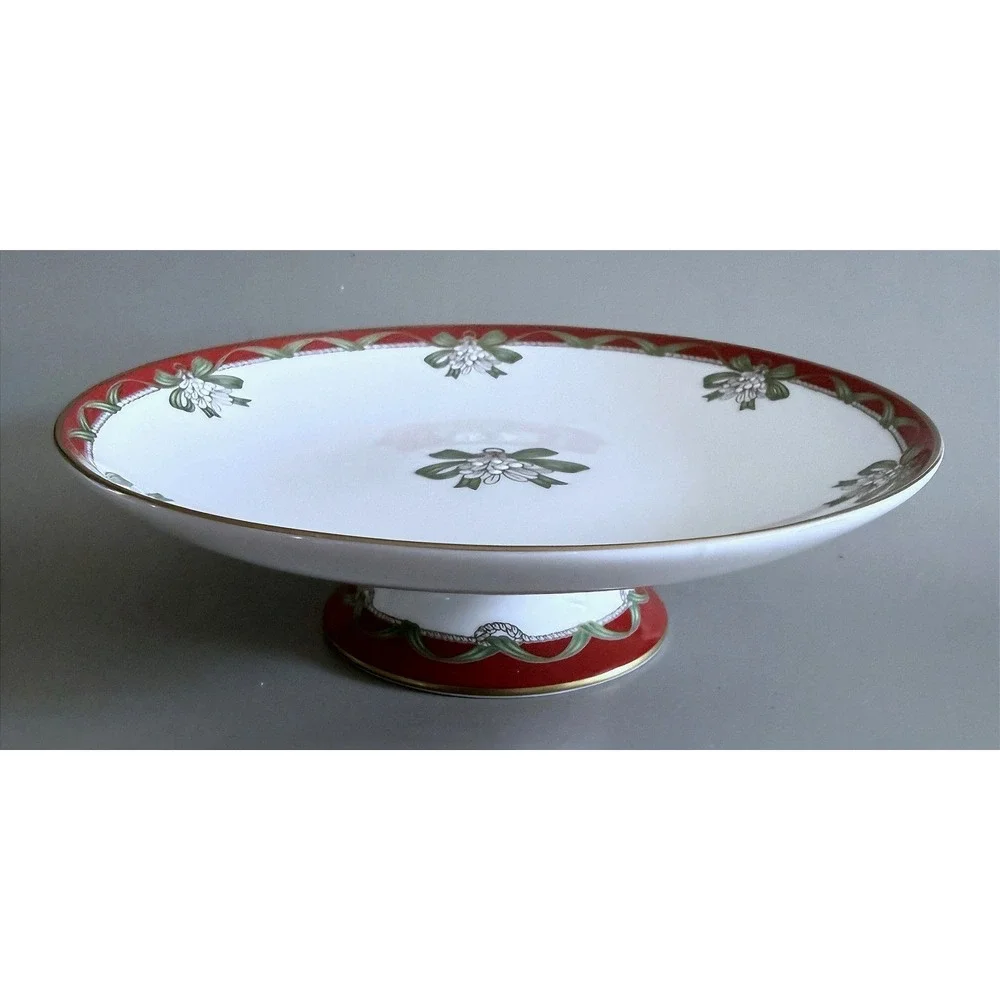 Waterford Low Compote Dessert Riser Stand Holiday Ribbons Fine China NOS 8.25